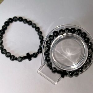 His/hers Snowflake Obsidian Cross Bracelet set – Protection, Balance & Strength